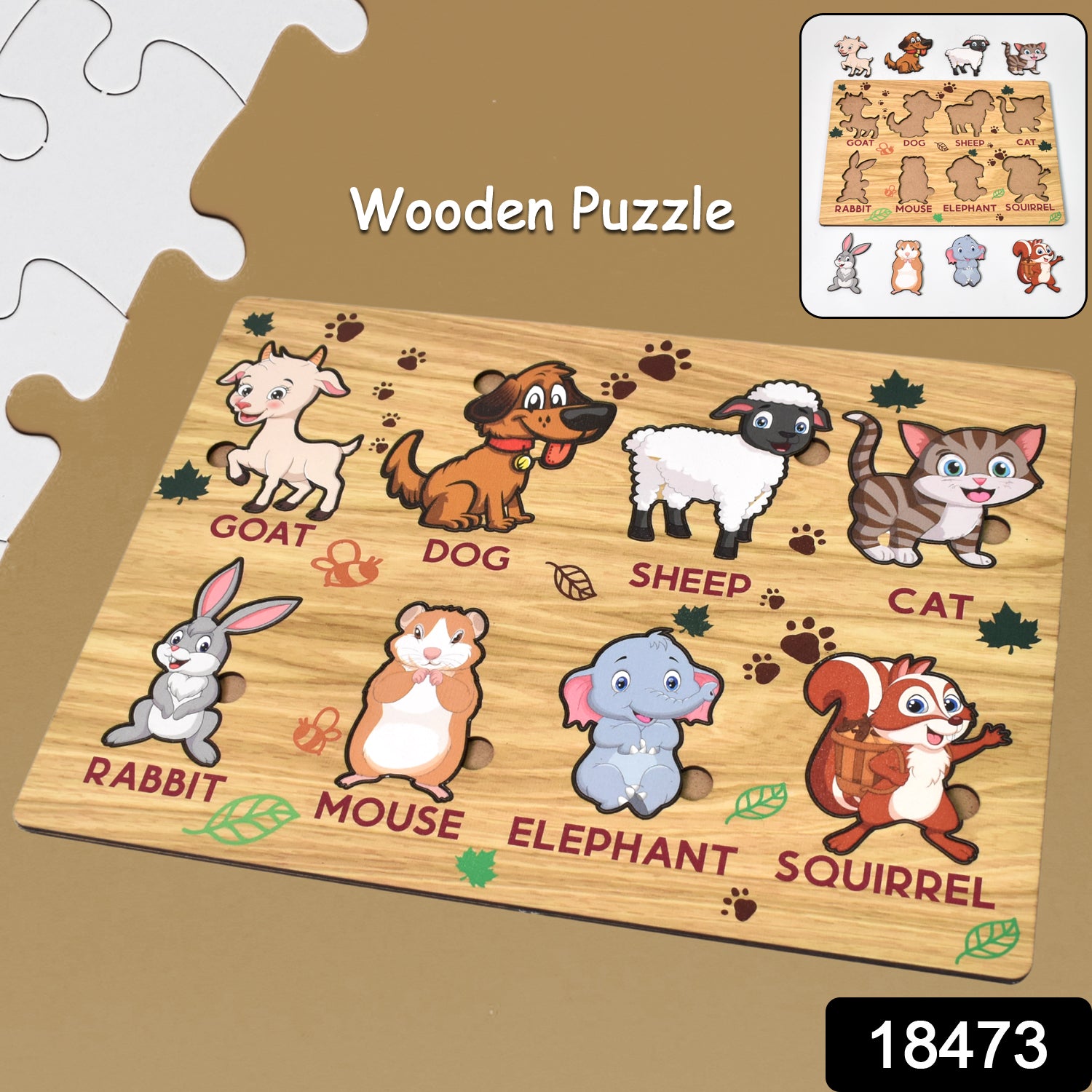 Wooden Animal Puzzle Learning Educational Board (1 Set  2820 Cm) Wooden Animal Puzzle Learning Educational Board (1 Set  2820 Cm)